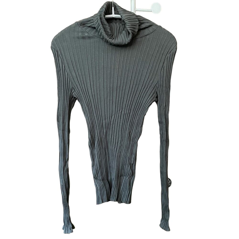 KOTN Ribbed Turtleneck Long Sleeve Fitted Slim Lightweight Top Forest Green